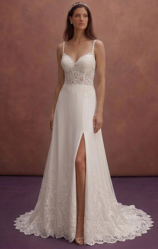 White Bridal Gown with Open Back and Extended Train