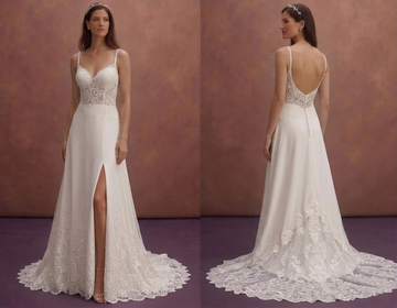 White Bridal Gown with Open Back and Extended Train