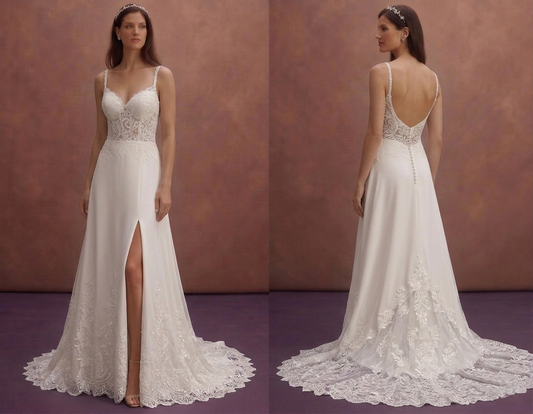 White Bridal Gown with Open Back and Extended Train