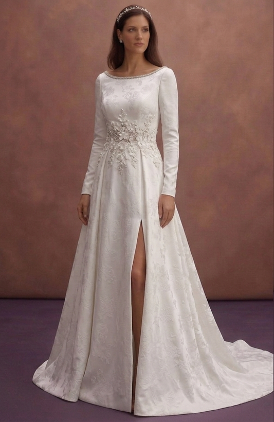 White Bridal Gown with Open Back and Long Train