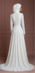 White Chiffon Long Sleeve Wedding Dress – Modest Hijab Collection Muslim