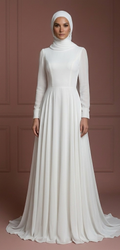 White Chiffon Long Sleeve Wedding Dress – Modest Hijab Collection Muslim