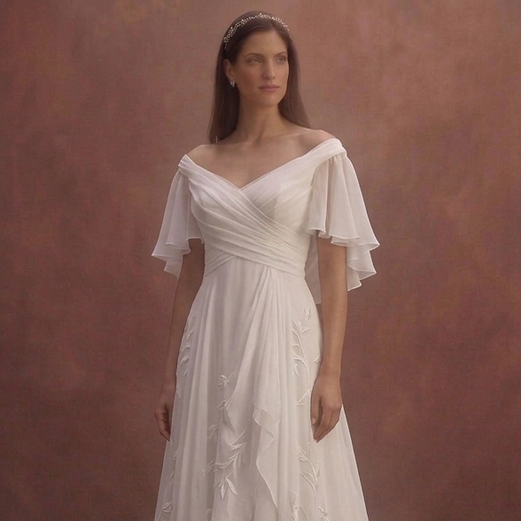 White Chiffon Wedding Dress with Soft Romantic Layers
