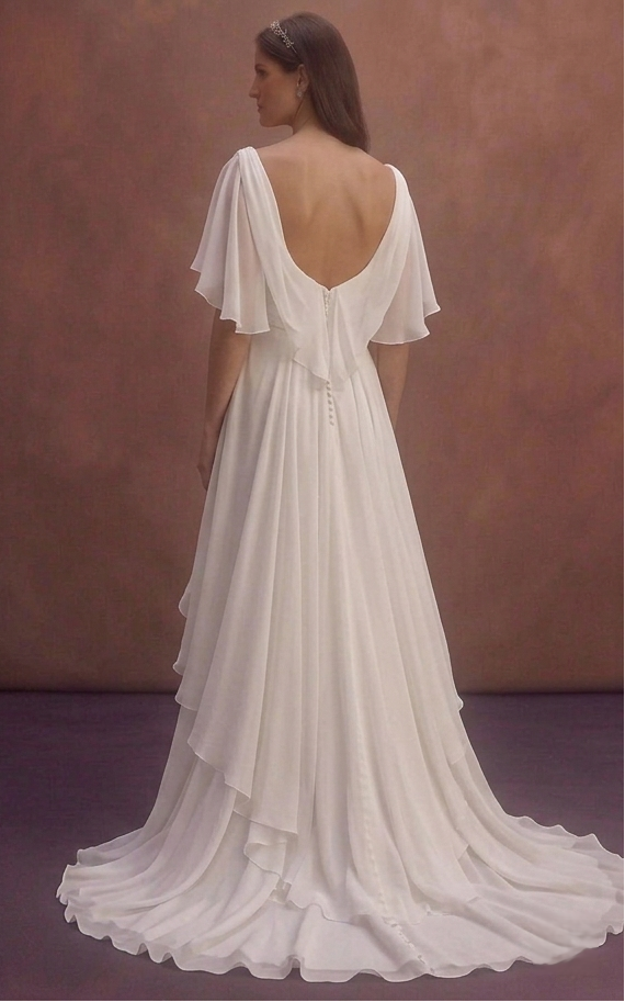 White Chiffon Wedding Dress with Soft Romantic Layers