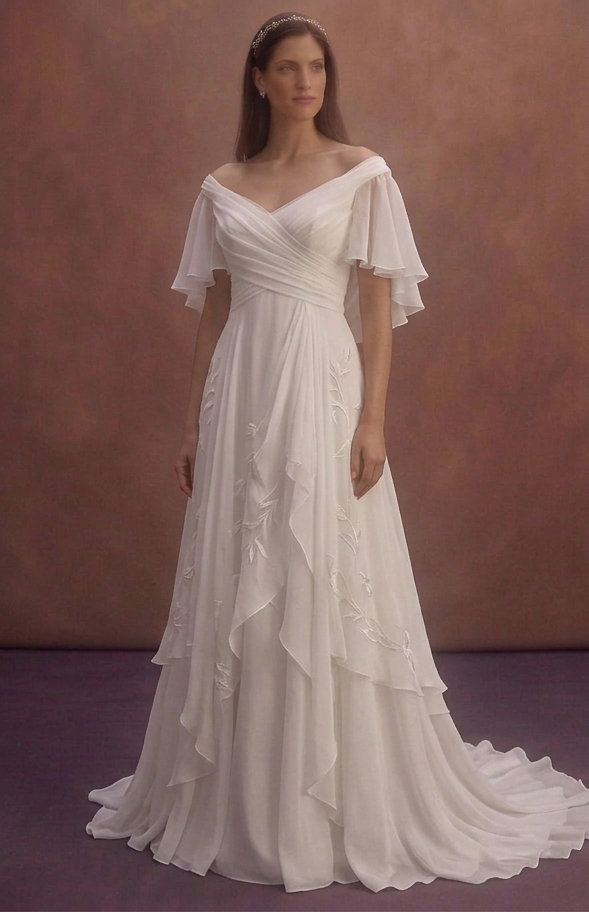 White Chiffon Wedding Dress with Soft Romantic Layers