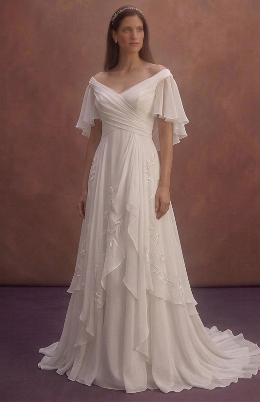 White Chiffon Wedding Dress with Soft Romantic Layers