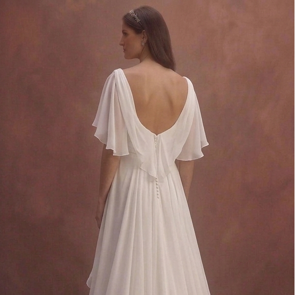 White Chiffon Wedding Dress with Soft Romantic Layers