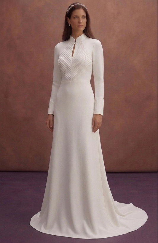 White Crepe Wedding Dress with Clean Contemporary Look