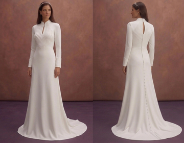White Crepe Wedding Dress with Clean Contemporary Look