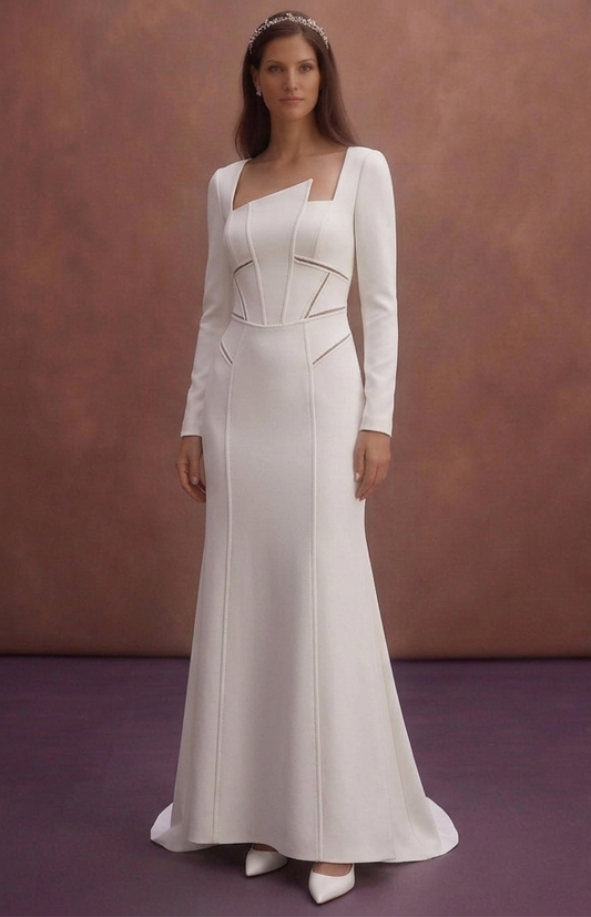 White Crepe Wedding Dress with Clean Modern Look