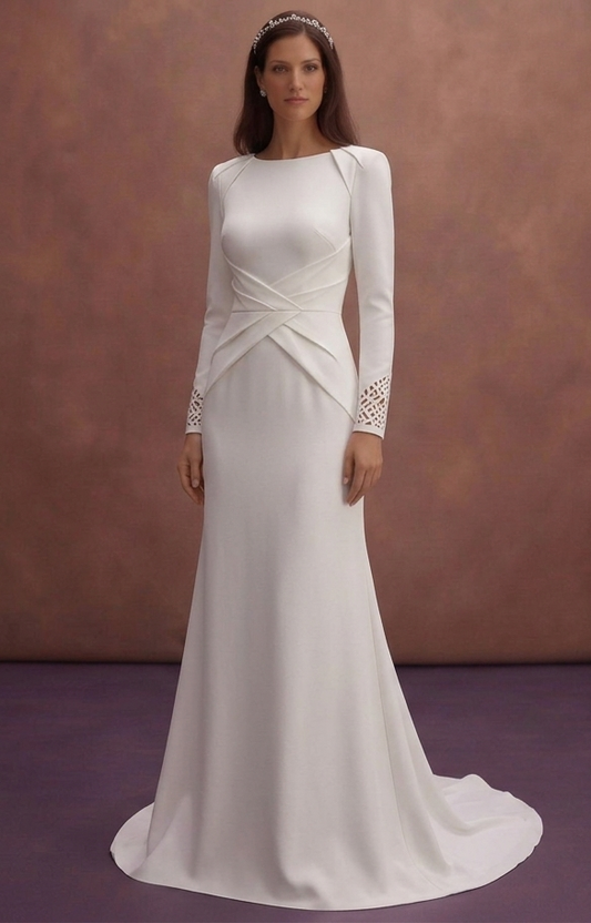 White Crepe Wedding Dress with Modern Clean Look