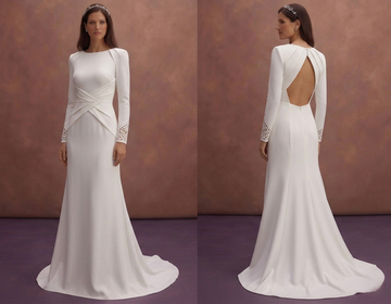 White Crepe Wedding Dress with Modern Clean Look