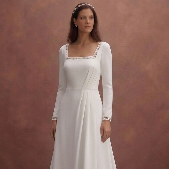 White Crepe Wedding Dress with Modern Minimal Aesthetic