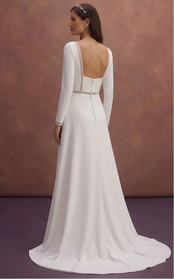 White Crepe Wedding Dress with Modern Minimal Aesthetic