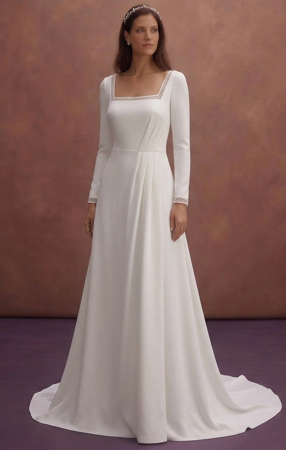 White Crepe Wedding Dress with Modern Minimal Aesthetic