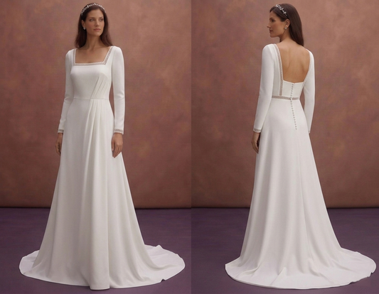 White Crepe Wedding Dress with Modern Minimal Aesthetic