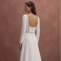 White Crepe Wedding Dress with Modern Minimal Aesthetic