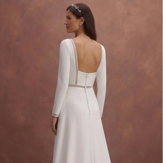 White Crepe Wedding Dress with Modern Minimal Aesthetic