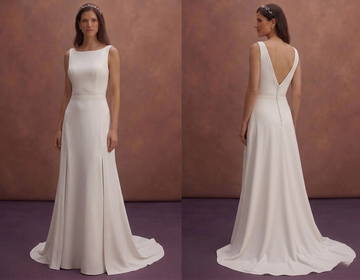 White Crepe Wedding Dress with Modern Minimal Cut