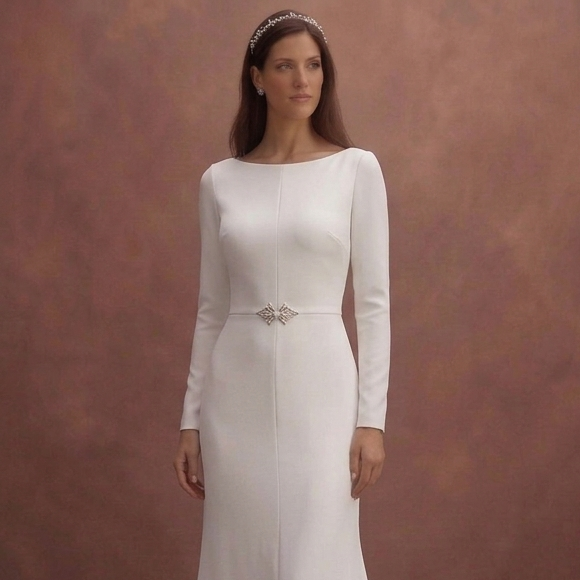 White Crepe Wedding Dress with Modern Minimalist Look
