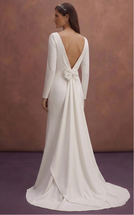 White Crepe Wedding Dress with Modern Minimalist Look