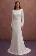 White Crepe Wedding Dress with Modern Minimalist Look