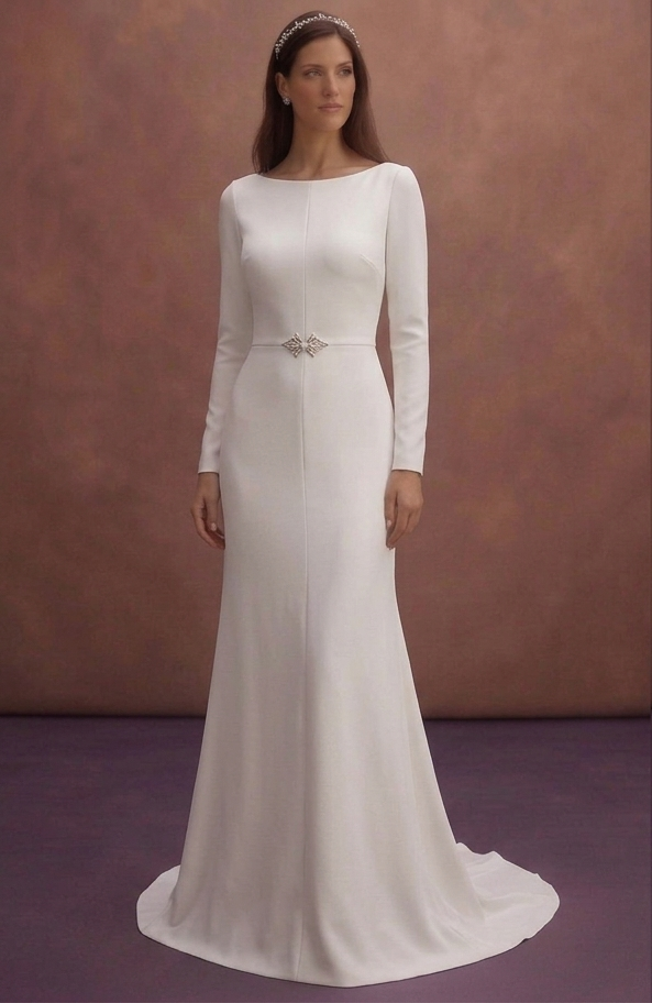 White Crepe Wedding Dress with Modern Minimalist Look
