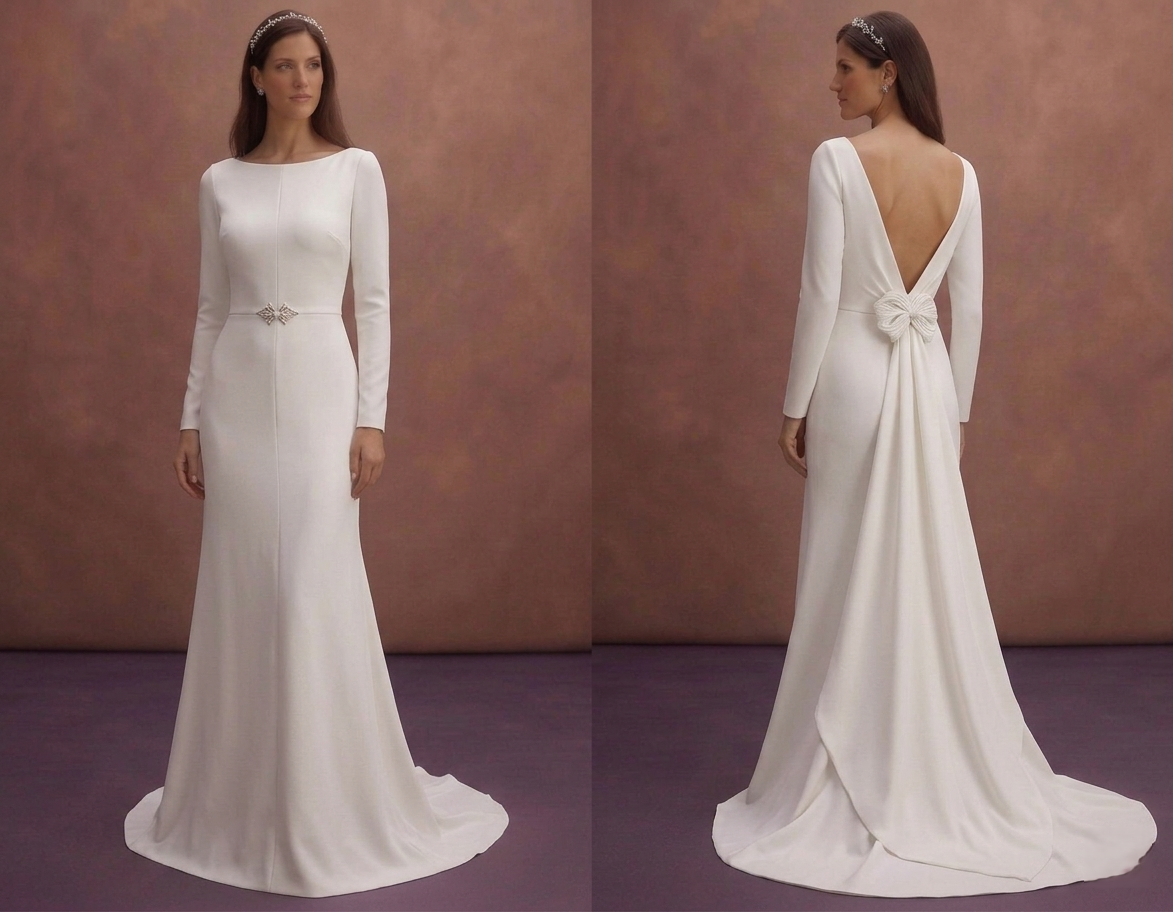 White Crepe Wedding Dress with Modern Minimalist Look
