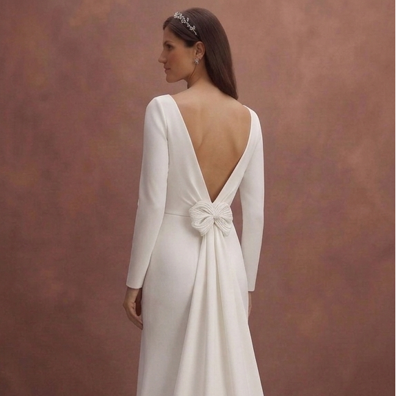 White Crepe Wedding Dress with Modern Minimalist Look
