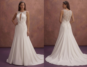 White Crepe Wedding Dress with Sleek Court Style