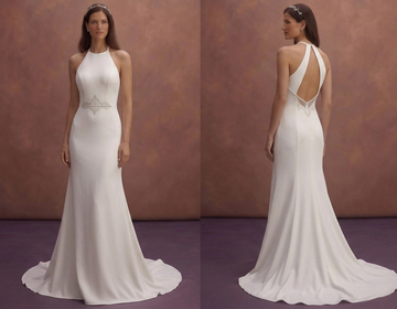White Halter Wedding Dress with Sleek Minimal Design