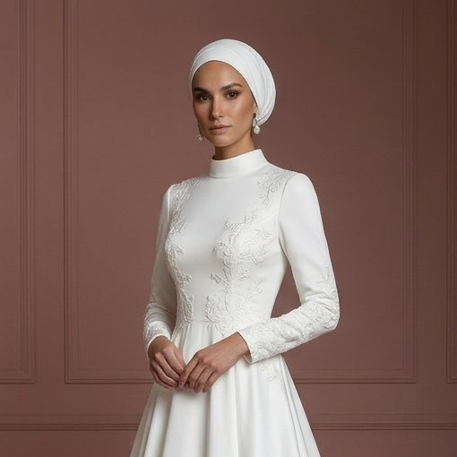 White Hijab Bridal Gown Classic Islamic Wedding Dress Style Muslim