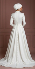 White Hijab Bridal Gown Classic Islamic Wedding Dress Style Muslim