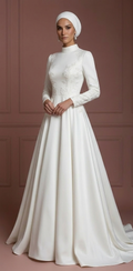 White Hijab Bridal Gown Classic Islamic Wedding Dress Style Muslim