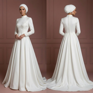 White Hijab Bridal Gown Classic Islamic Wedding Dress Style Muslim