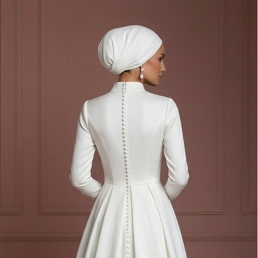 White Hijab Bridal Gown Classic Islamic Wedding Dress Style Muslim