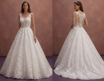 White Lace Ball Gown Wedding Dress with Sparkle Finish