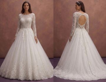 White Lace Ball Gown Wedding Dress with Sparkling Details