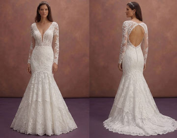 White Lace Mermaid Wedding Dress with Deep V Elegant Neckline