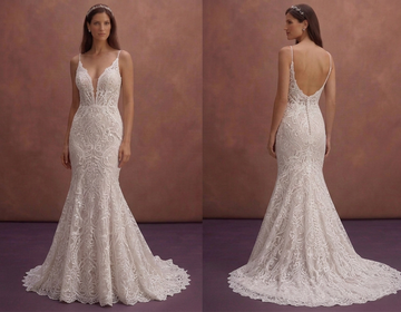 White Lace Mermaid Wedding Dress with Deep V Neckline