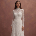 White Lace Wedding Dress with Elegant High Neck Design