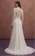 White Lace Wedding Dress with Elegant High Neck Design