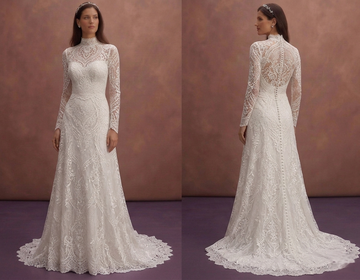 White Lace Wedding Dress with Elegant High Neck Design