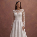 White Lace Wedding Dress with Elegant Long Sleeves