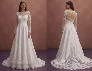 White Lace Wedding Dress with Elegant Long Sleeves