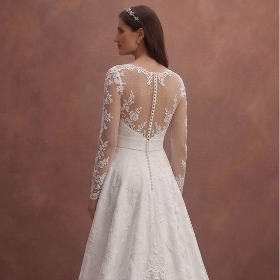 White Lace Wedding Dress with Elegant Long Sleeves