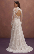 White Lace Wedding Dress with Illusion High Neck