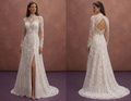 White Lace Wedding Dress with Illusion High Neck