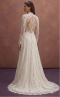 White Lace Wedding Dress with Long Sleeve Classic Design