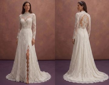 White Lace Wedding Dress with Long Sleeve Classic Design